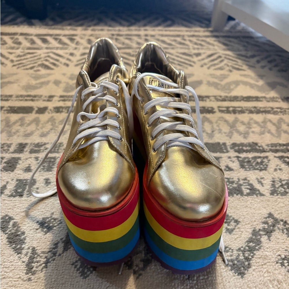 Current Mood Pride Gold Platform Rainbow-Stripe Women’s Sneakers - Picture 2 of 6